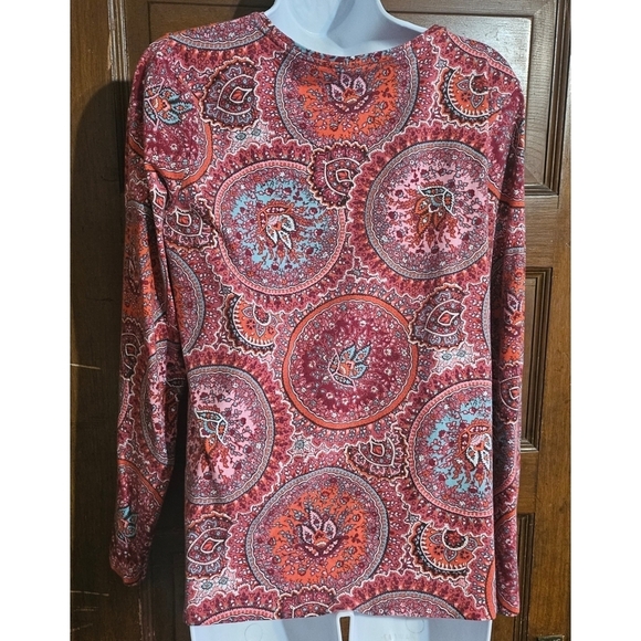 Talbots the Tee Red Paisley Medallion Print Top - Picture 7 of 8